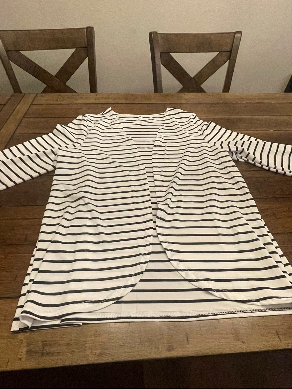 Striped Open-Front Black and White Tunic Top